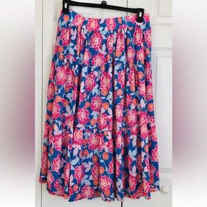 RUBY RD. WOMEN'S SKIRT PLUS SIZE 2X FLORAL PRINT ELASTIC WAIST MIDI A-LINE PS270